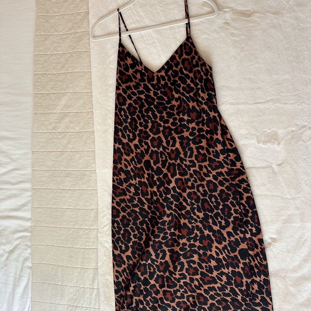J. Crew Brown and Black Leopard Slip Midi Dress Size 0, 2, 4